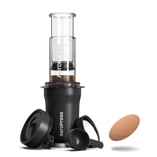 AeroPress Go Plus Travel Coffee Maker + Gold Tone Super Fine Filter Bundle